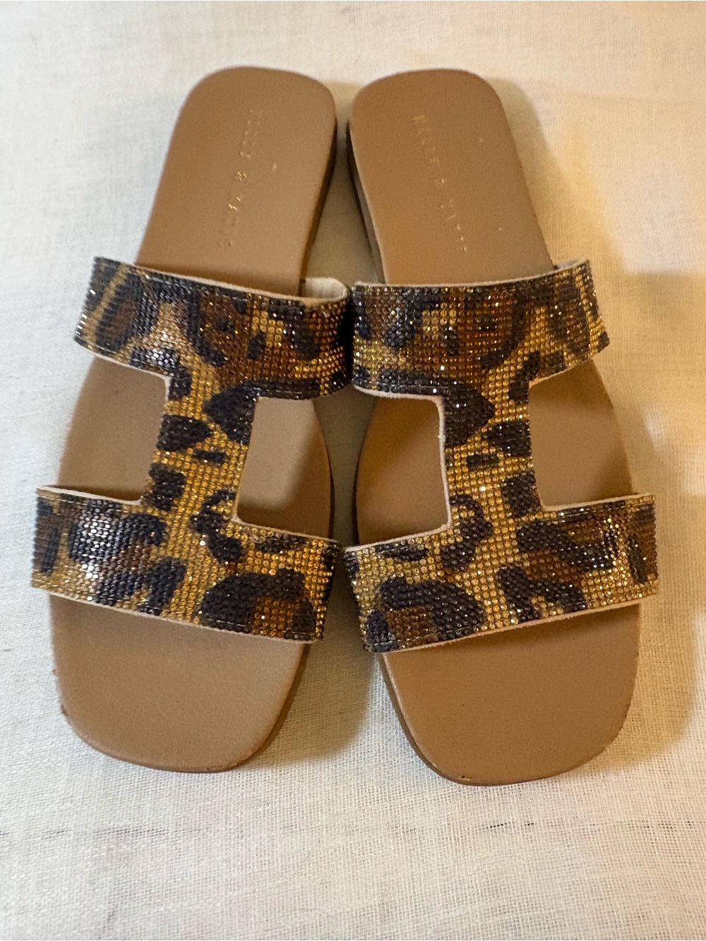 Kelly & Katie Rhinestone Leopard Slide Sandals Glitter Glam Y2K Flats Sandals 9